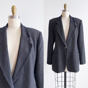 navy wool jacket 90s vintage Jones New York blue gold blazer